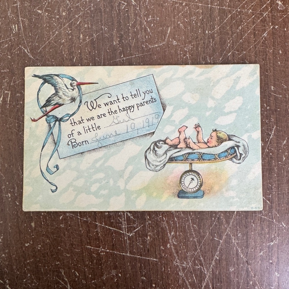 1919 Antique‎ Birth Announcement Postcard Postmarked Mt. Vernon Illinois